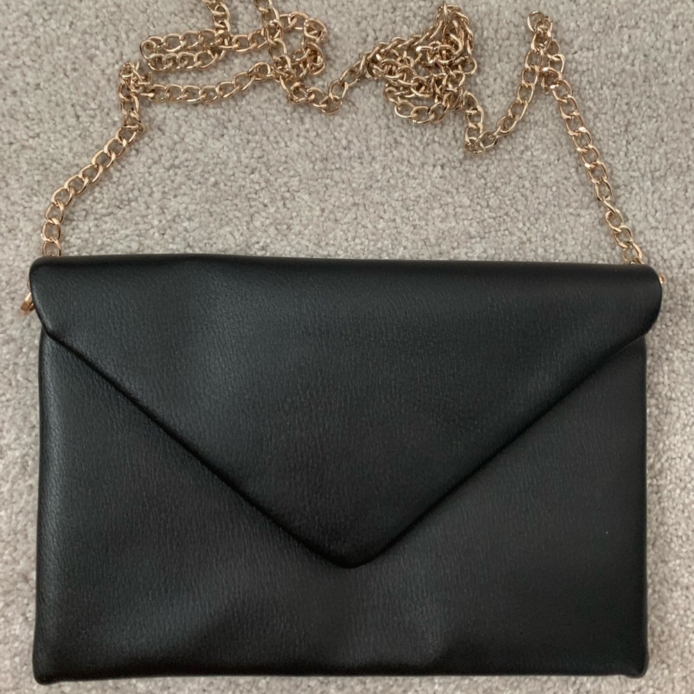 Black Envelope Clutch with Gold Chain